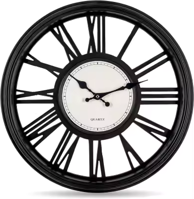 Classic Large Roman Numeral Black Wall Clock – Vintage Style Quartz Decor